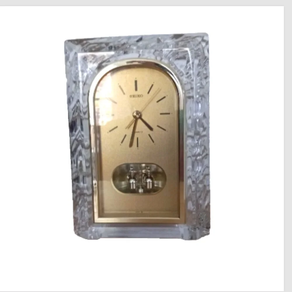Vintage Seiko Lead Crystal Quartz Mantel Clock Gold Pendulum Japan Working